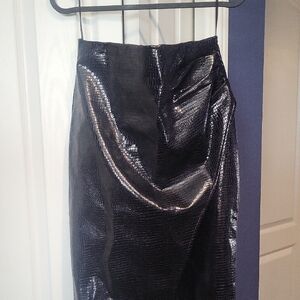 Black Faux Croc Pencil Skirt